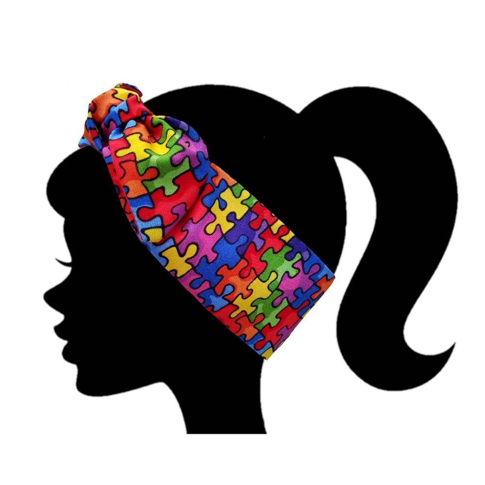 Autism Awareness Ladies Top Knot Headband - Picture 1 of 1
